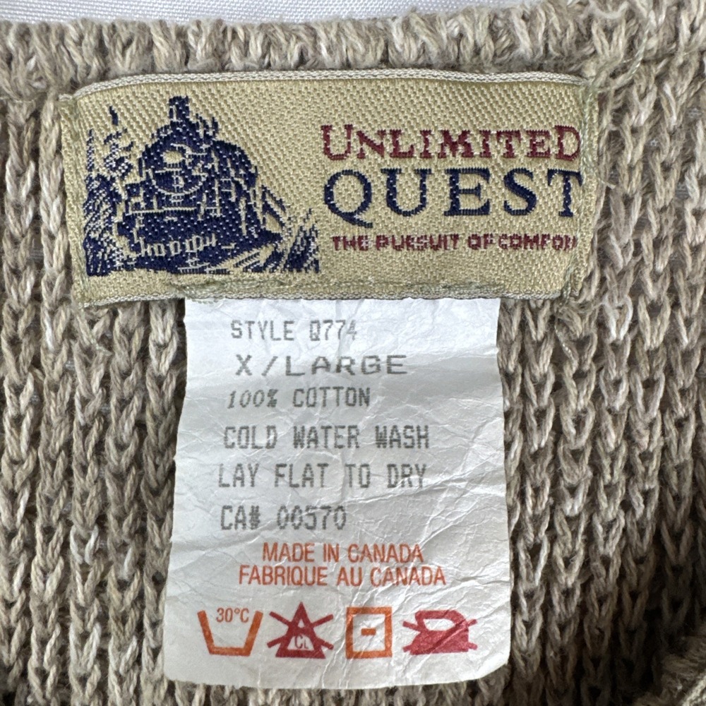 Unlimited Quest Men's Waffle Knit Henley Sweater XL 100% Cotton Made in Canada - Picture 4 of 5